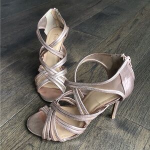 Rose Gold Strappy Stiletto Heels Crisscross Sandals Wedding Guest 7.5